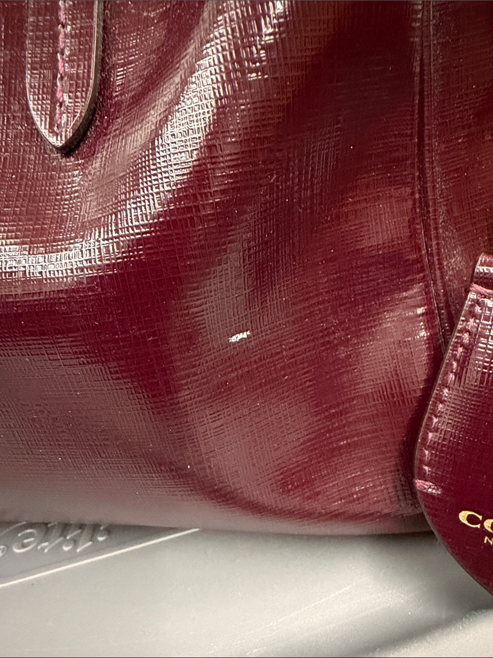Coach Plum Peyton Patent Leather Satchel with Gold Hardware - Picture 4 of 15